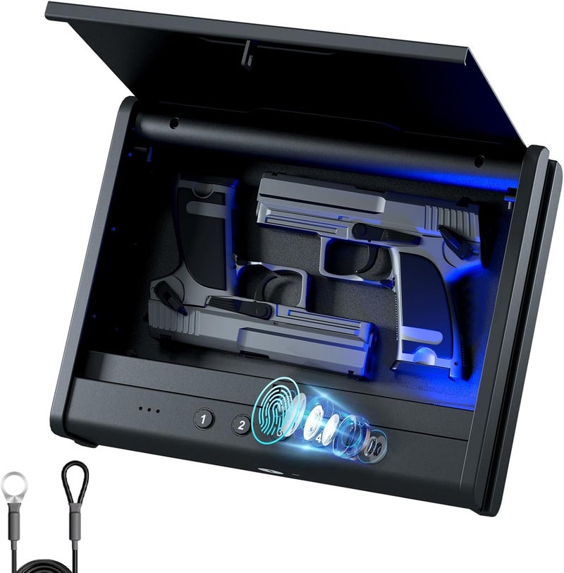 PINEWORLD Gun Safe,Biometric Gun Safe For Handgun, Pistol Safe With Fingerprint Backlit Keypad, Quick Access Handgun Safe for Firearm, Gun Lock Box With Interior Light For Nightstand Car - Image 1